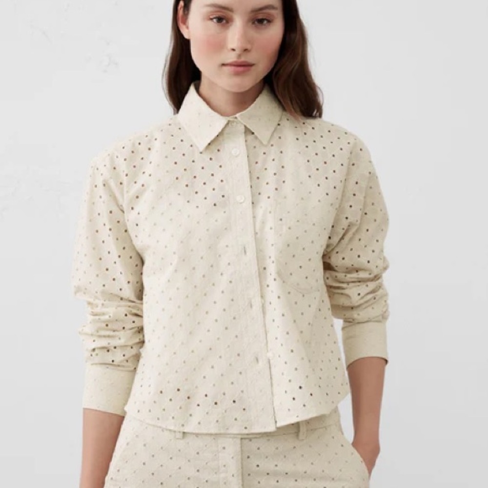 Banana Republic Cream Eyelet Long-Sleeve Cropped Shirt